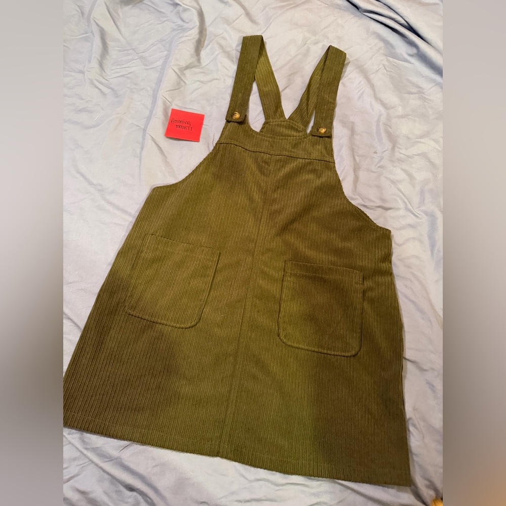 SHEIN Olive Green Ribbed Pinafore Dress